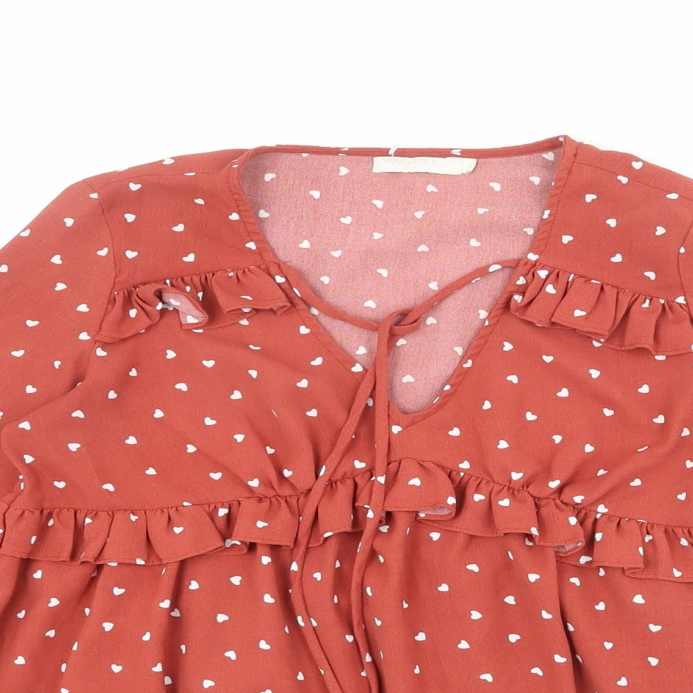 Vera & Lucy Womens Red Geometric Viscose Basic Blouse Size S V-Neck