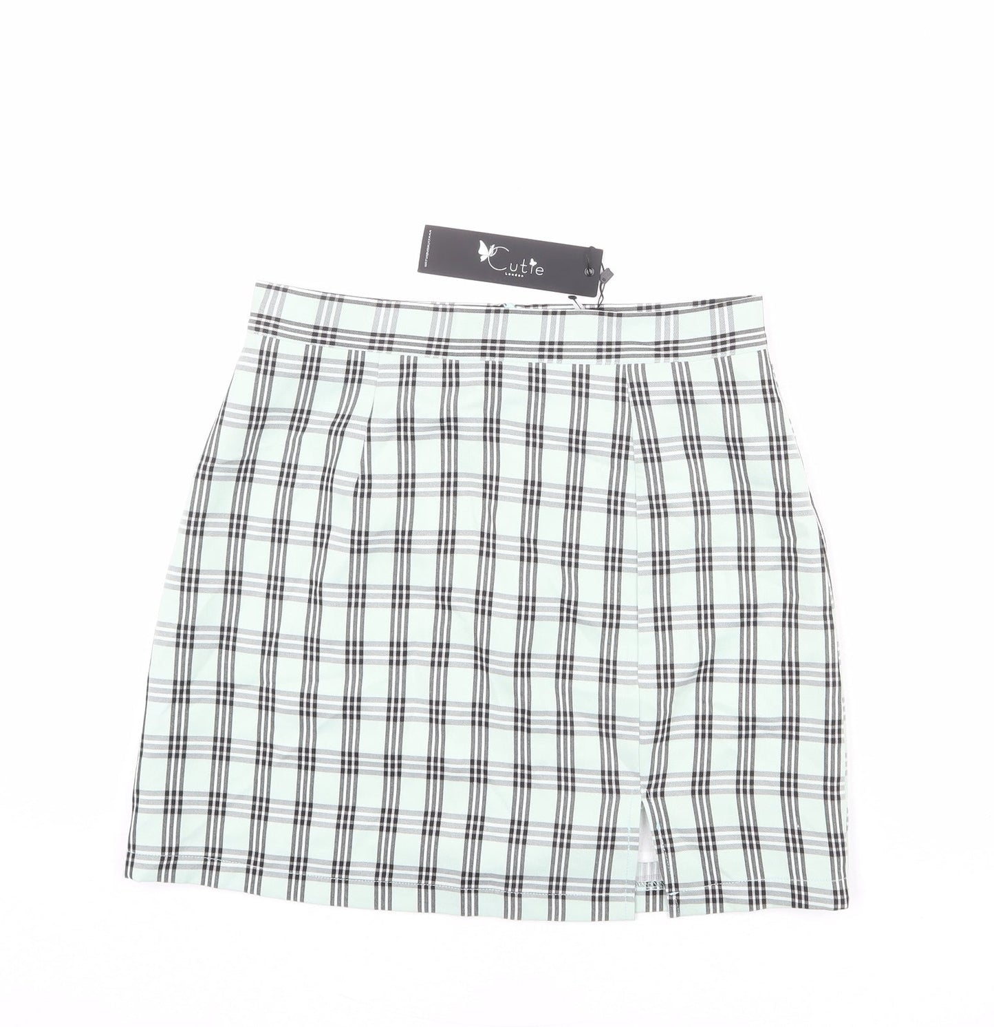 Cutie Womens Green Plaid Polyester A-Line Skirt Size 14 Zip