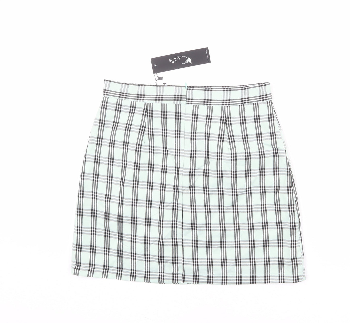 Cutie Womens Green Plaid Polyester A-Line Skirt Size 14 Zip