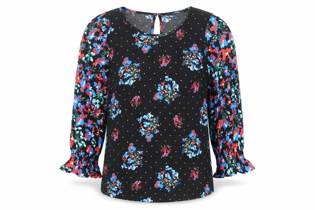 Marks and Spencer Womens Black Floral Viscose Basic Blouse Size 10 Scoop Neck