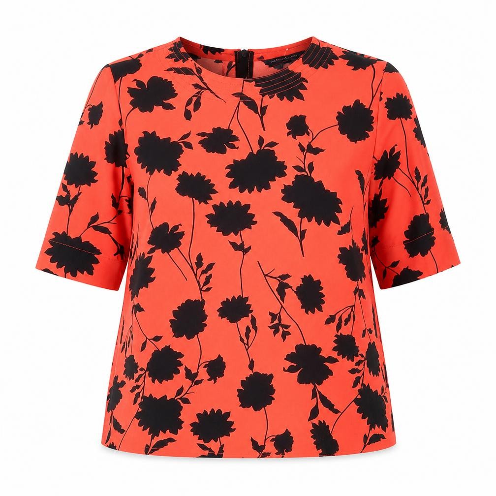 Marks and Spencer Womens Red Floral Polyester Basic Blouse Size 6 Scoop Neck