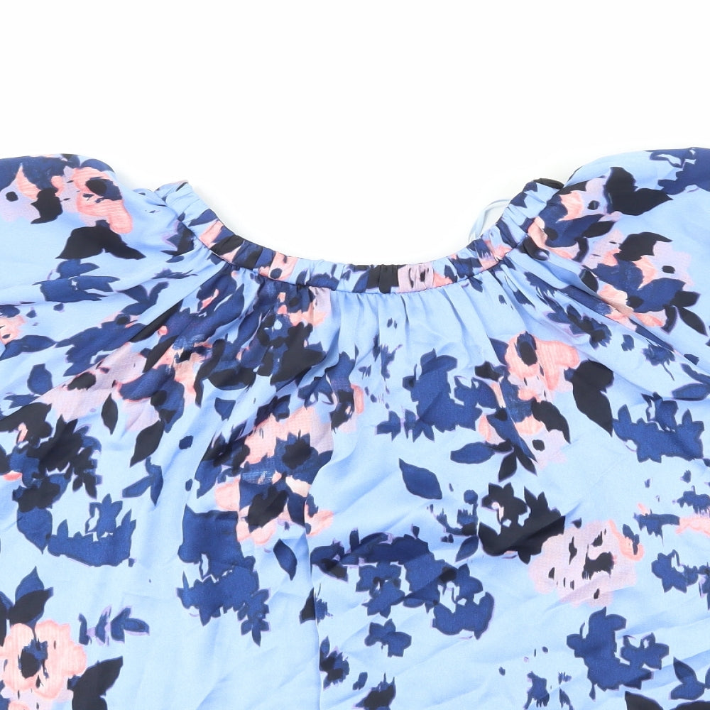Marks and Spencer Womens Blue Floral Polyester Basic Blouse Size 16 Round Neck