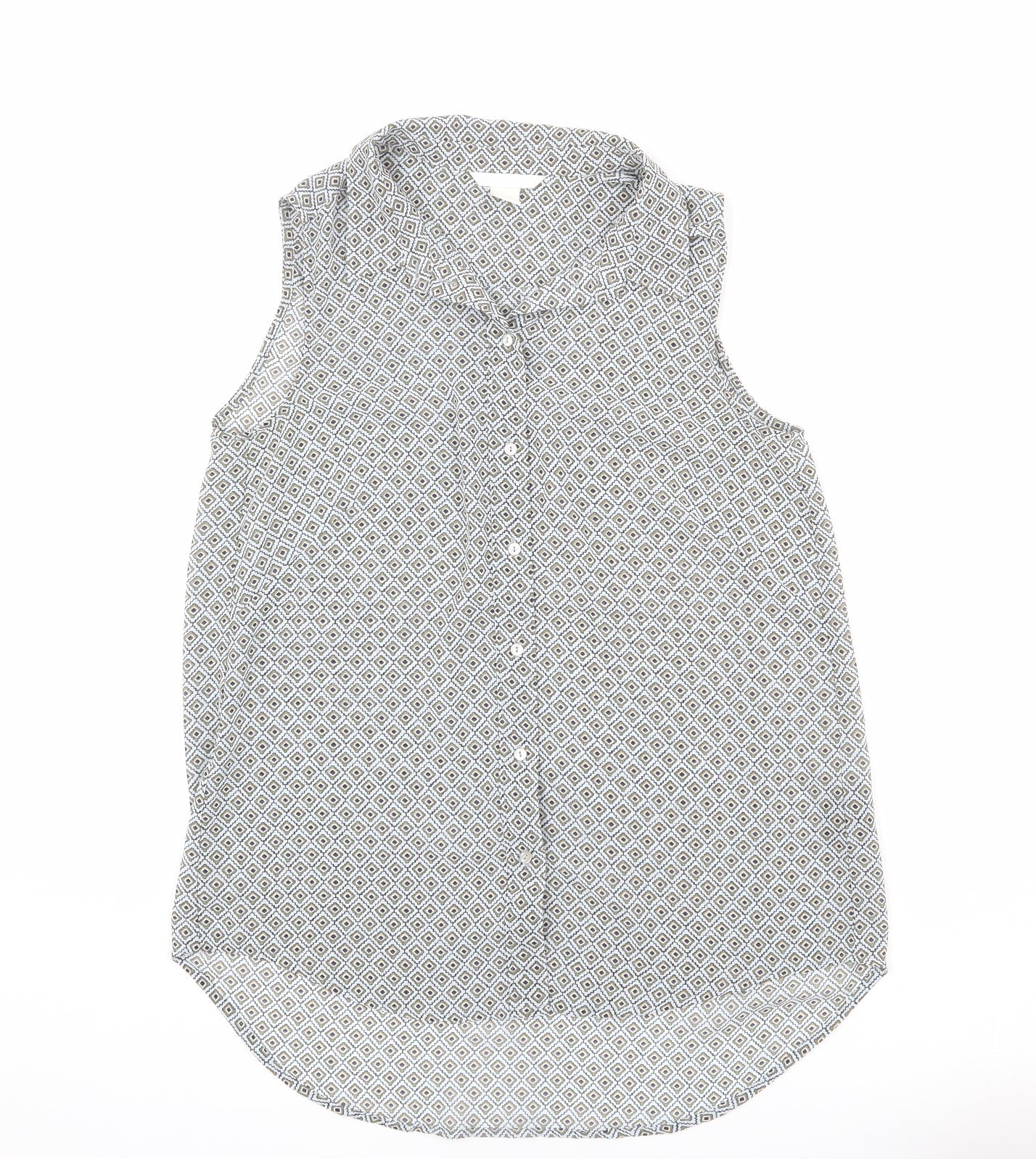 H&M Womens Multicoloured Geometric Polyester Basic Button-Up Size 8 Collared