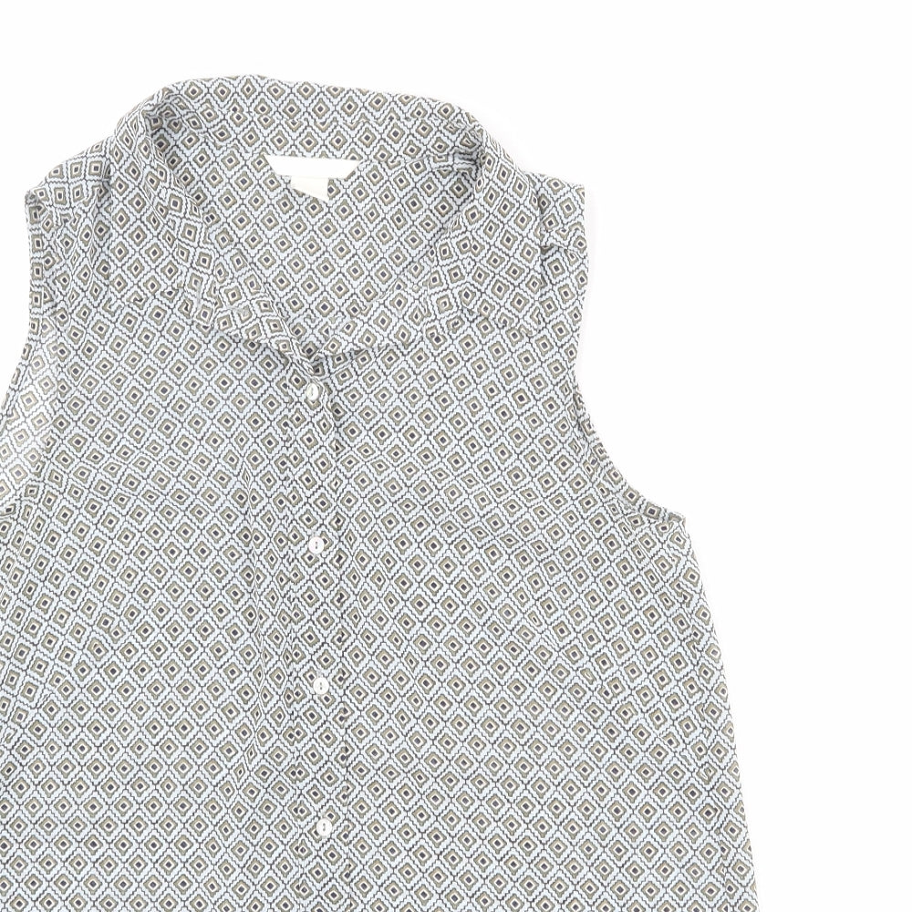 H&M Womens Multicoloured Geometric Polyester Basic Button-Up Size 8 Collared