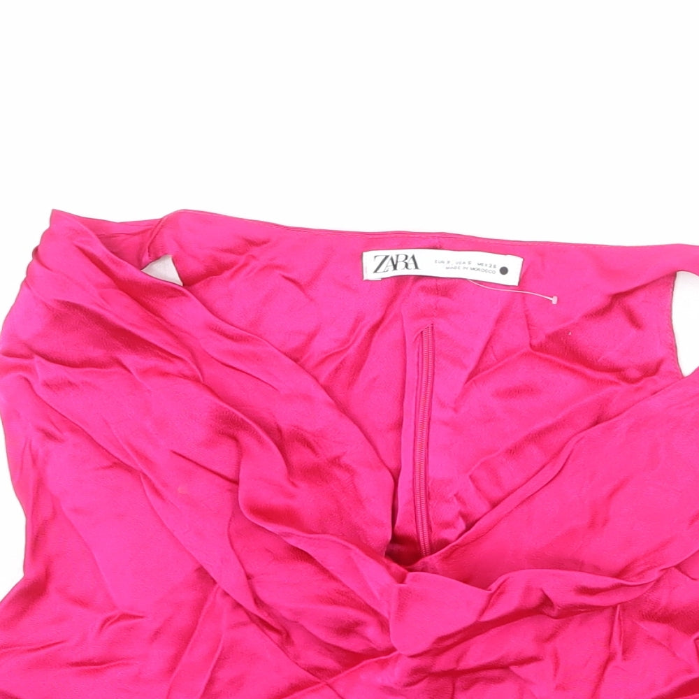 Zara Womens Pink Polyester Cropped Tank Size S V-Neck