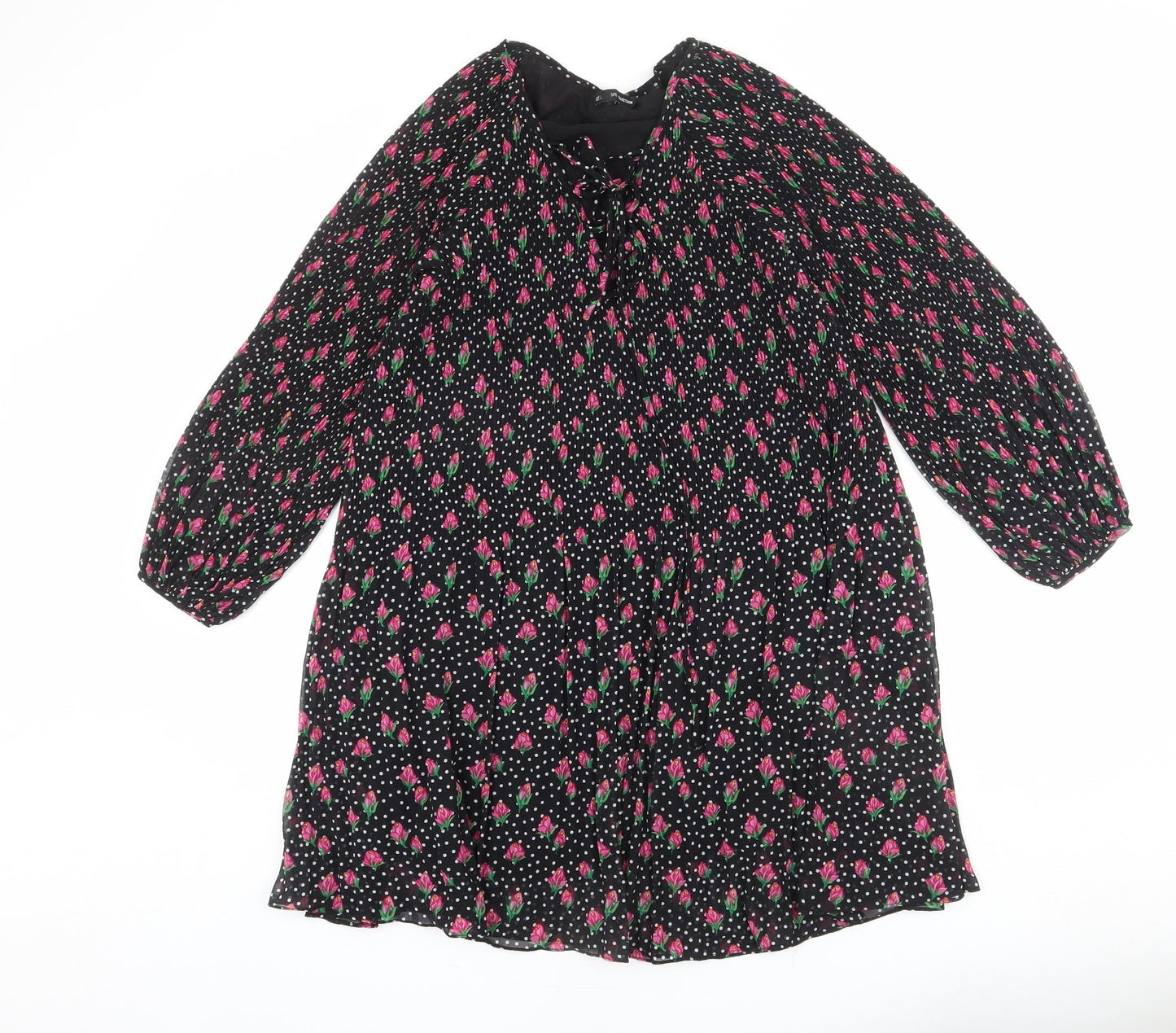 Sfera Womens Black Geometric Polyester A-Line Size S V-Neck Lace Up