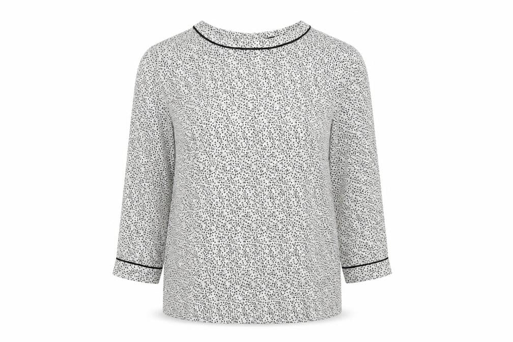H&M Womens Ivory Geometric Polyester Basic Blouse Size 8 Round Neck