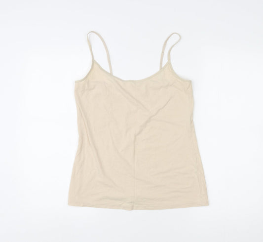Marks and Spencer Womens Beige Cotton Basic Tank Size 14 Round Neck