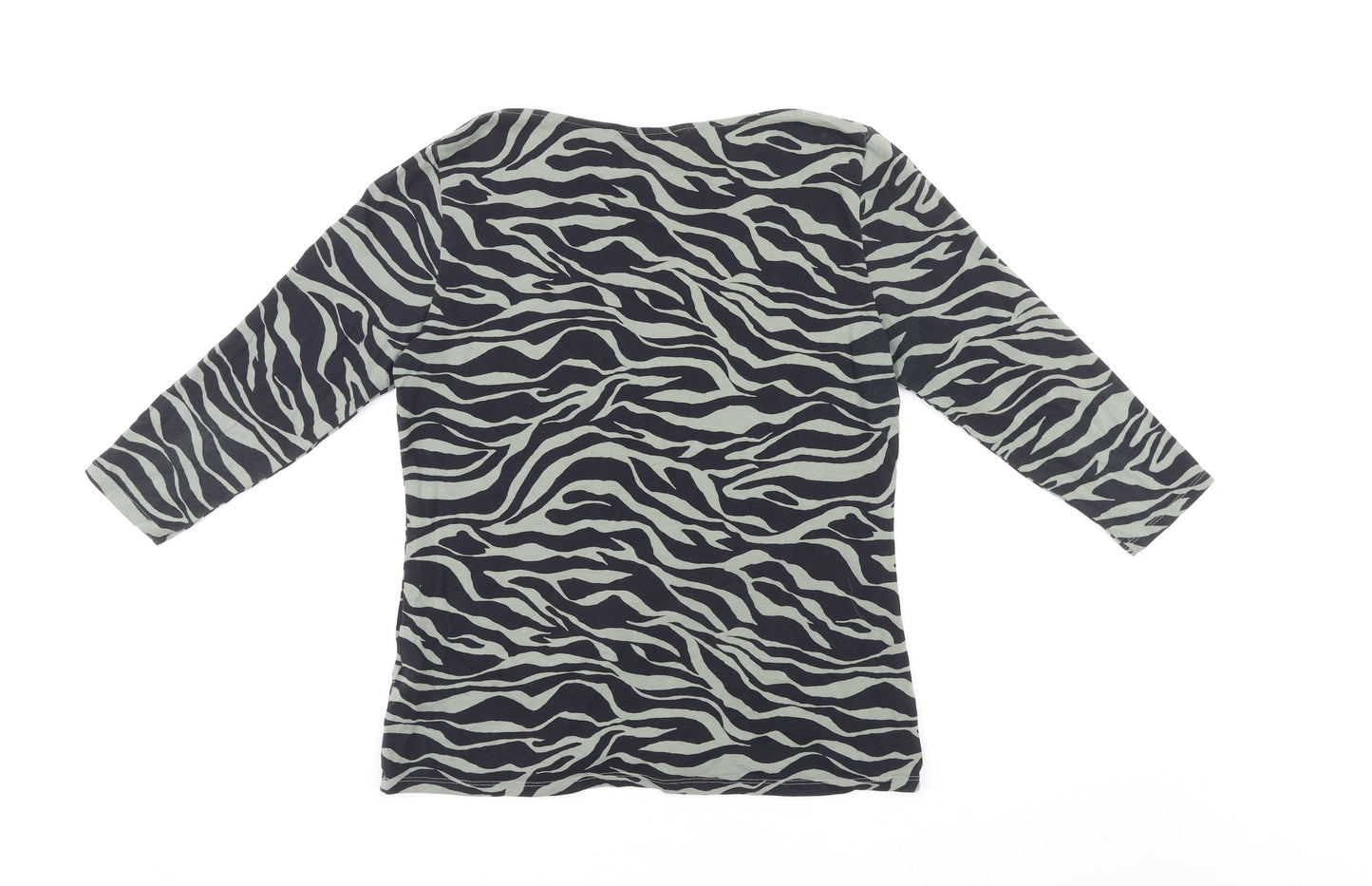 Marks and Spencer Womens Black Camouflage Cotton Basic Blouse Size 14 Boat Neck