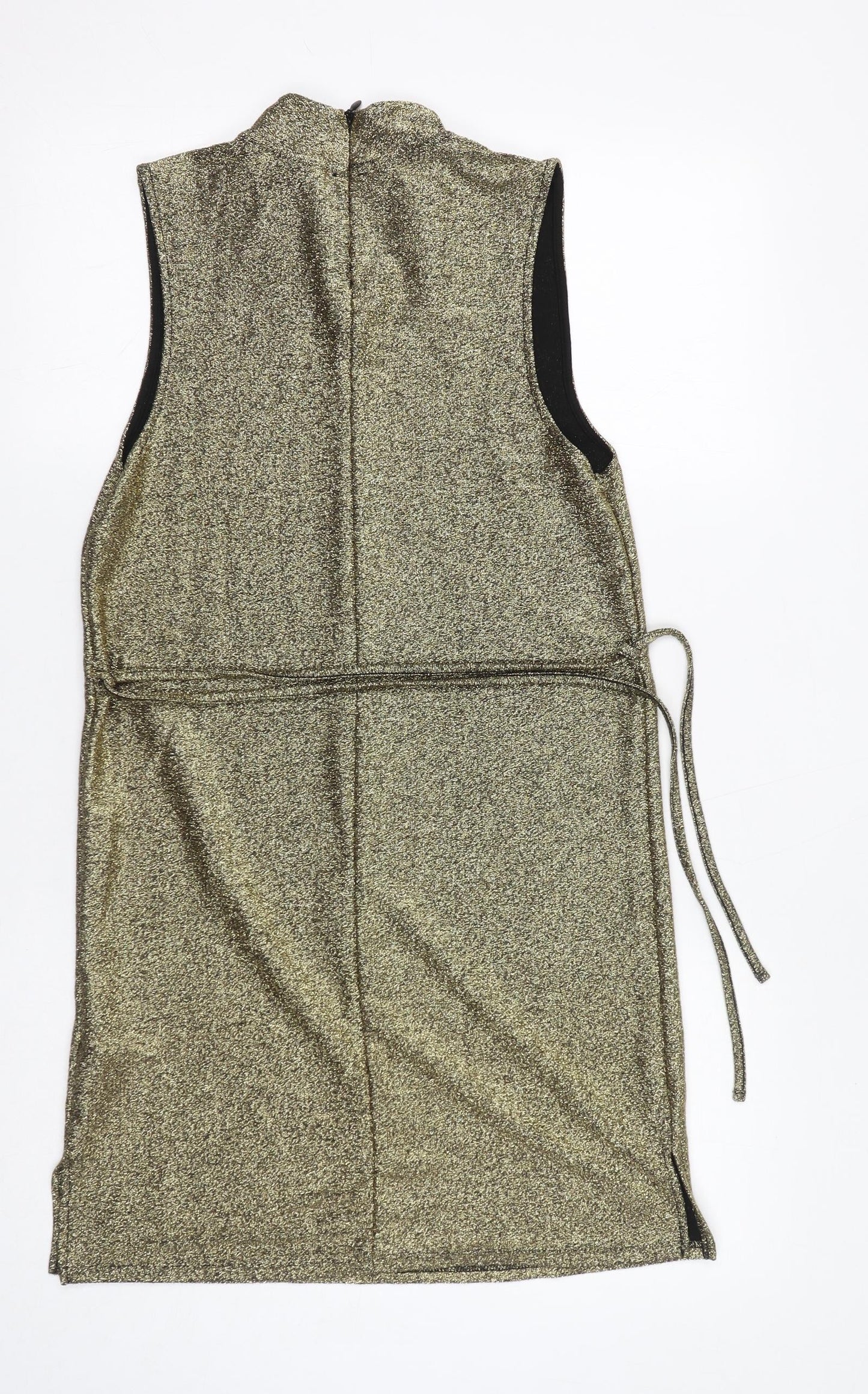 Topshop Womens Gold Viscose A-Line Size 10 Mock Neck Zip