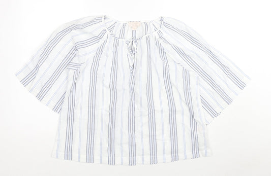 Gap Womens White Striped Cotton Basic Blouse Size S Round Neck