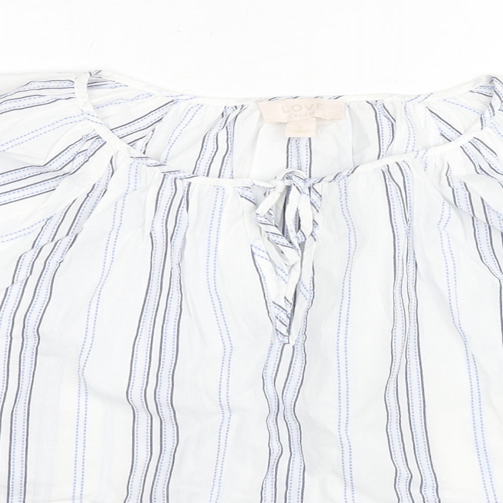 Gap Womens White Striped Cotton Basic Blouse Size S Round Neck