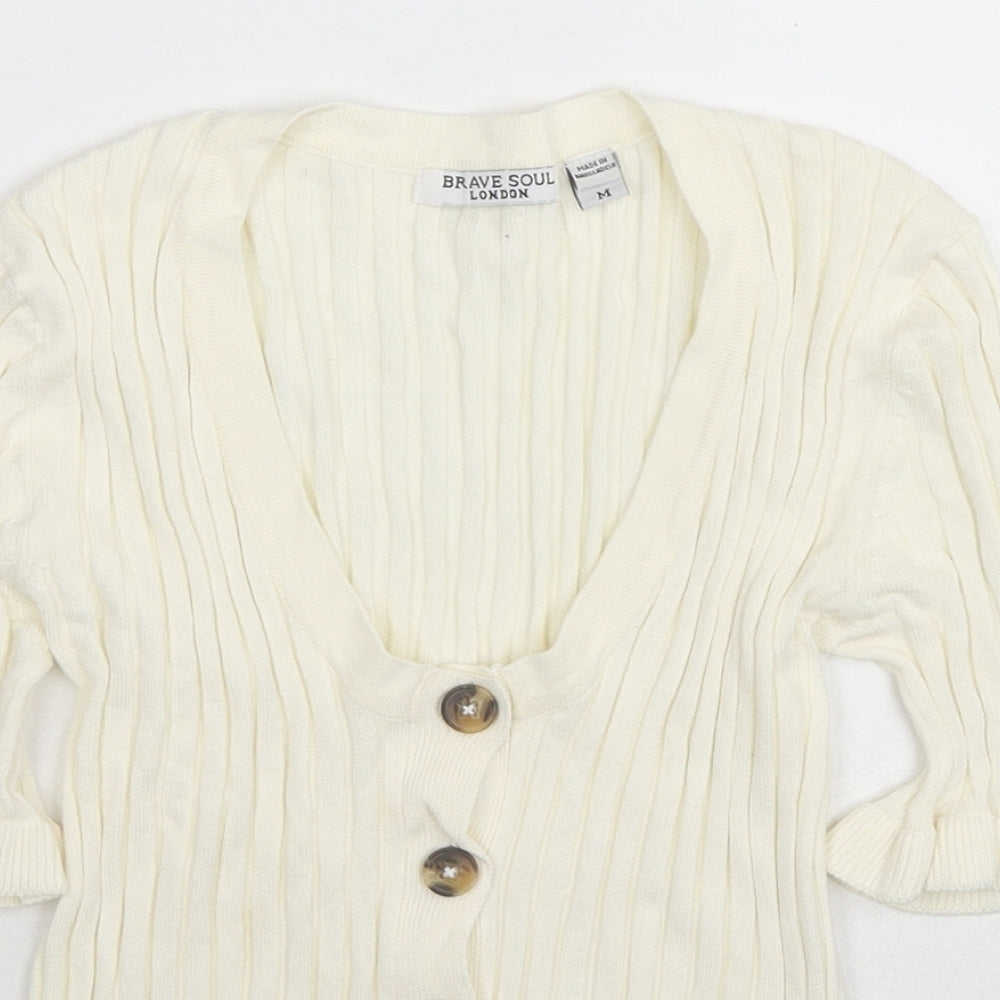 Brave Soul Womens Ivory Scoop Neck Viscose Pullover Jumper Size M