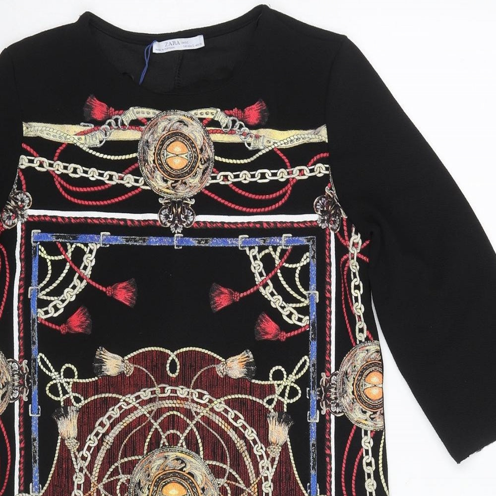 Zara Womens Multicoloured Geometric Polyester A-Line Size S Round Neck Pullover