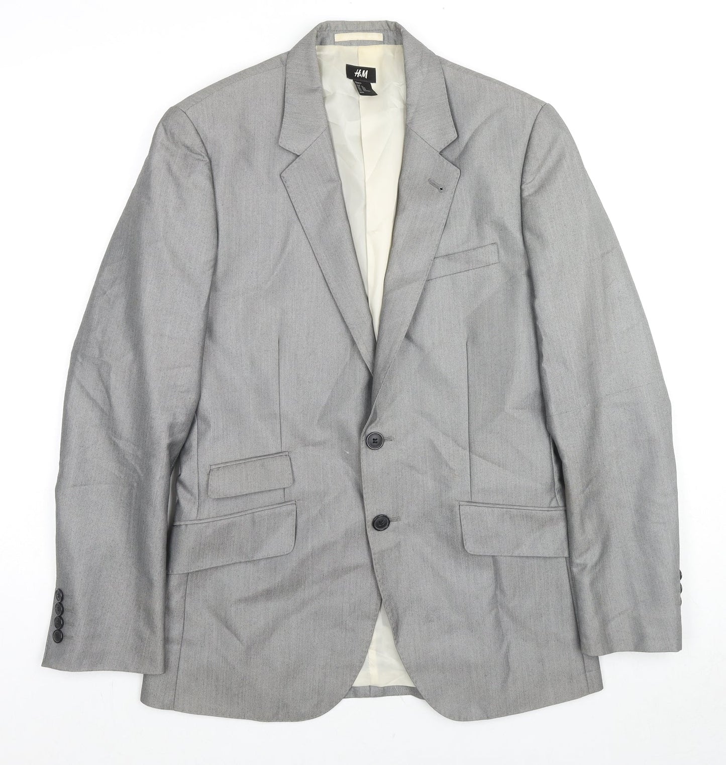 H&M Mens Grey Viscose Jacket Suit Jacket Size 36 Regular