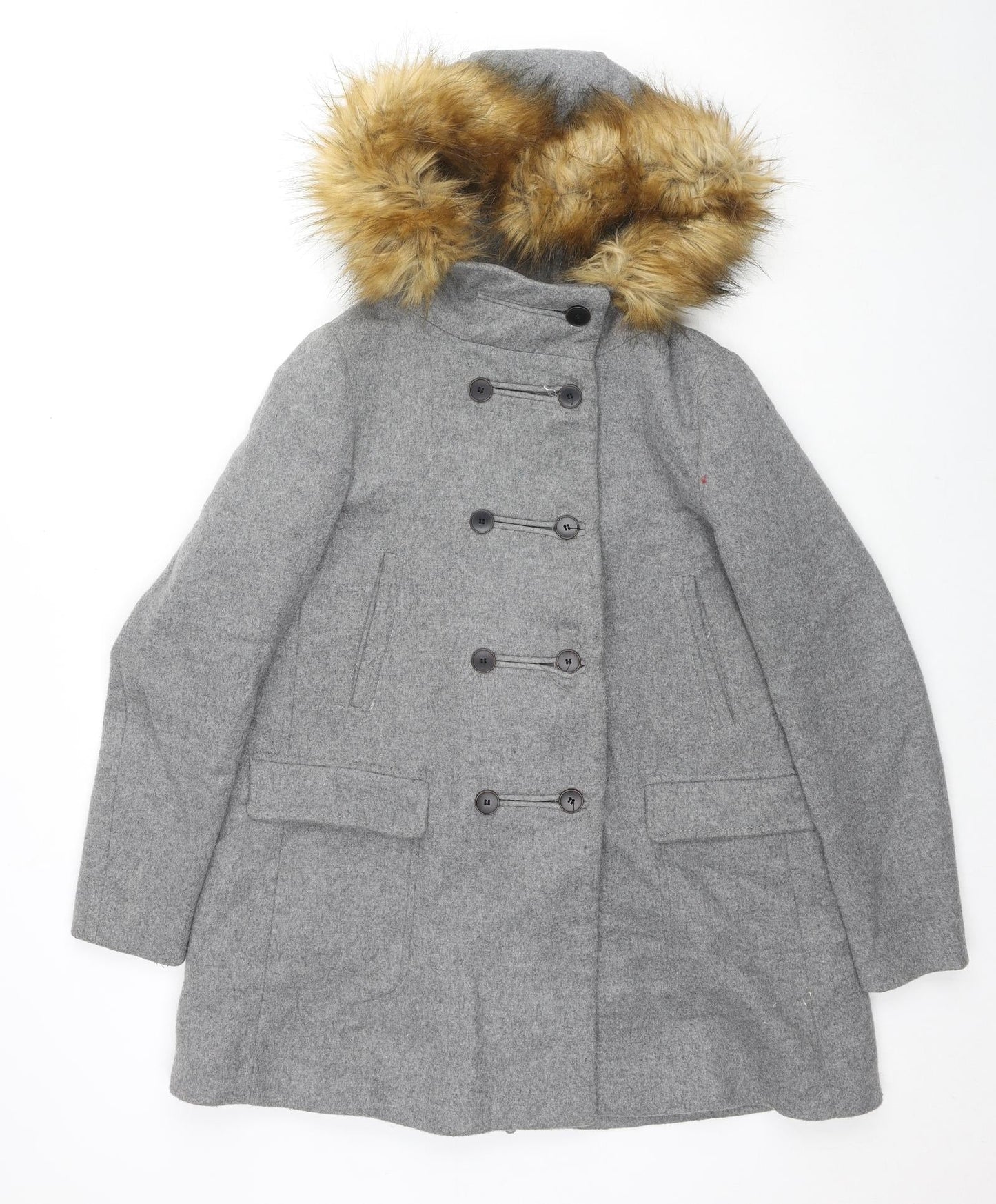 Zara Womens Grey Parka Coat Size M Button
