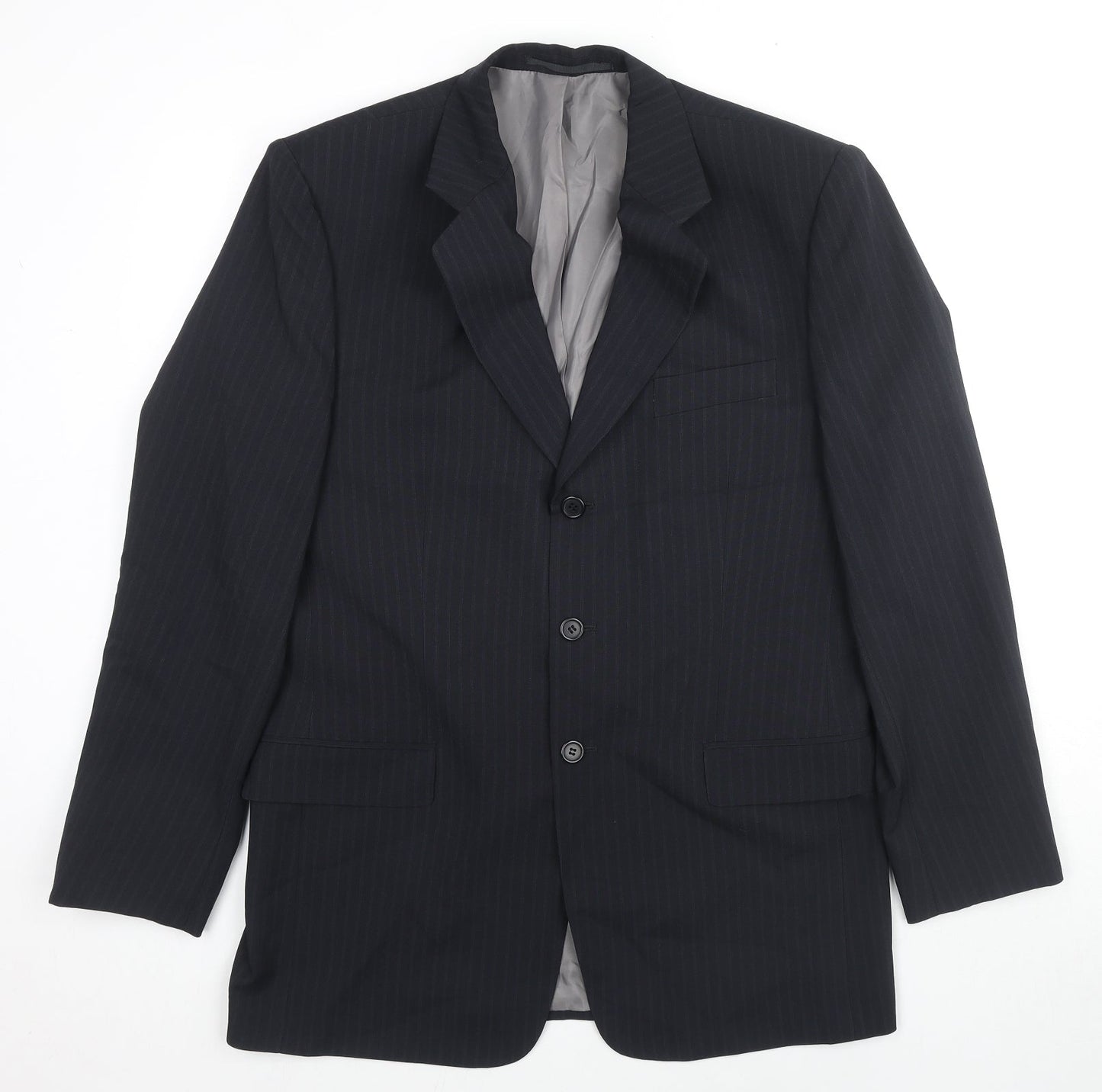 C&A Mens Black Striped Polyester Jacket Suit Jacket Size 40 Regular