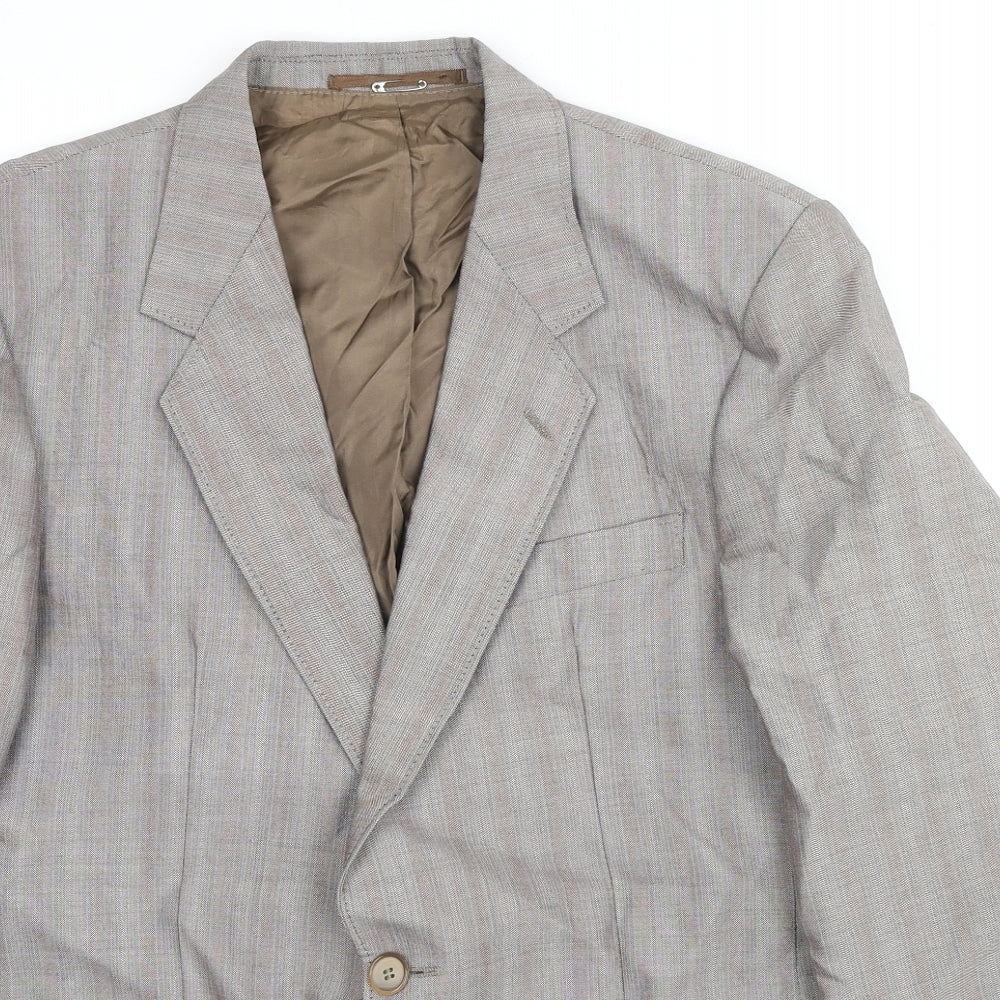 Trevira Mens Grey Striped Polyester Jacket Suit Jacket Size 42 Regular