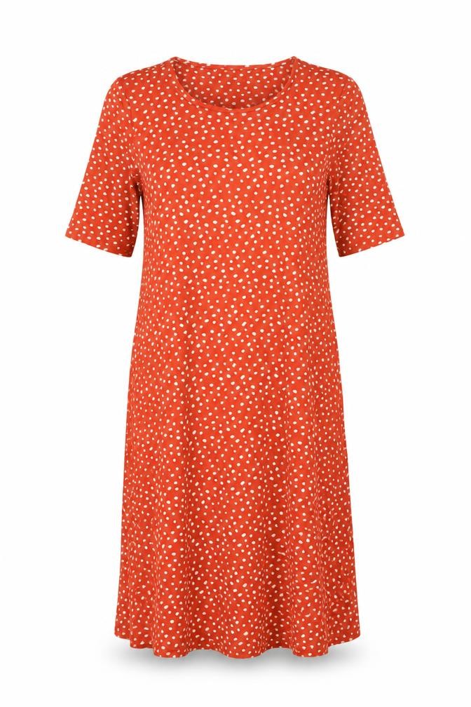 Marks and Spencer Womens Orange Polka Dot Viscose Shift Size 8 Round Neck Pullover
