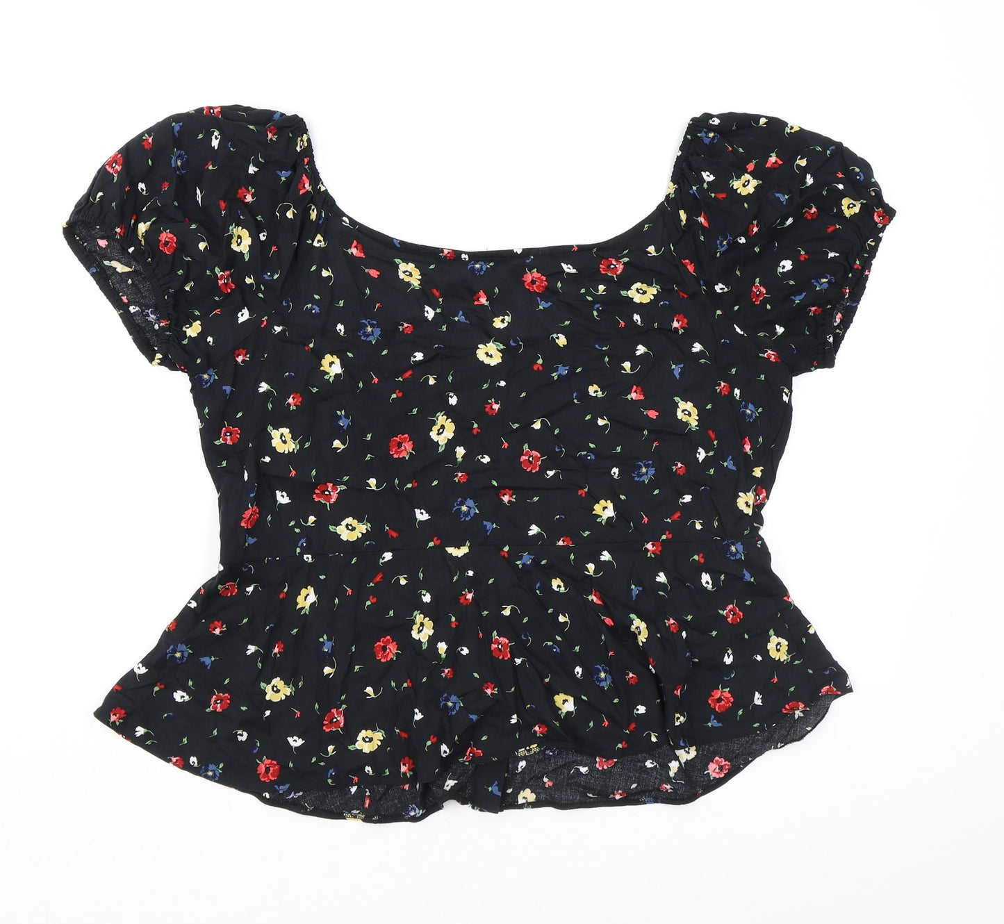 Dorothy Perkins Womens Black Floral Viscose Basic Button-Up Size 12 Boat Neck
