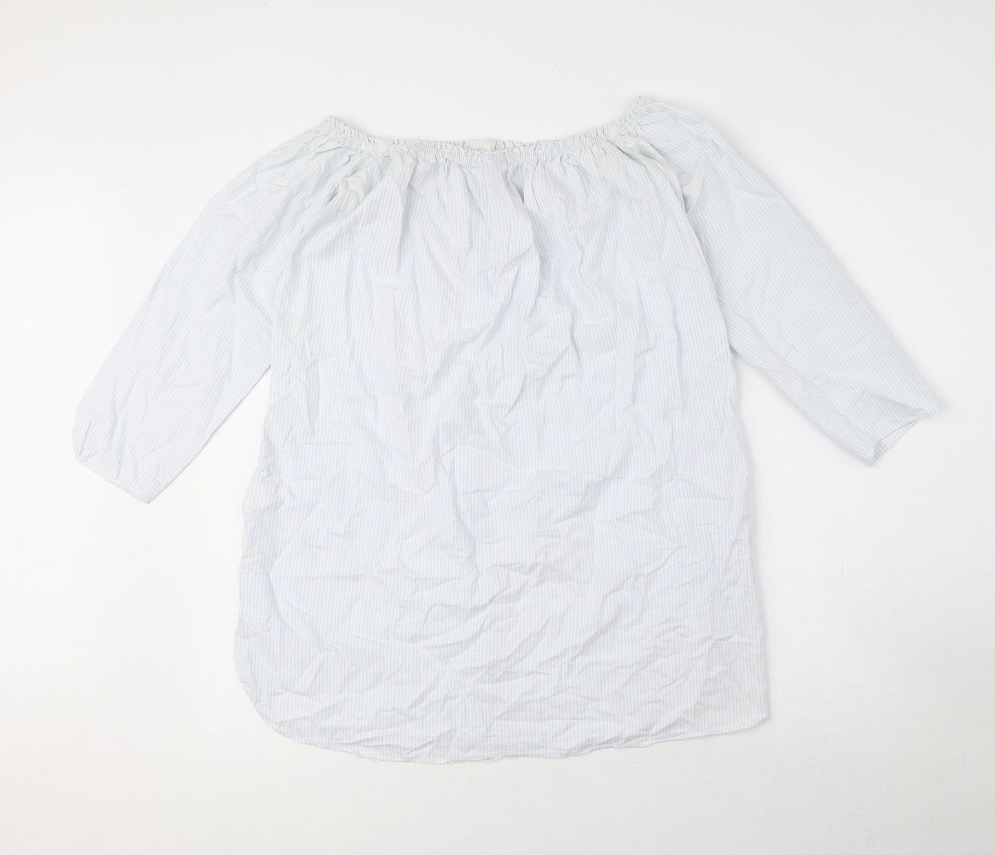 Zara Womens Blue Striped 100% Cotton Basic Button-Up Size XS Off the Shoulder