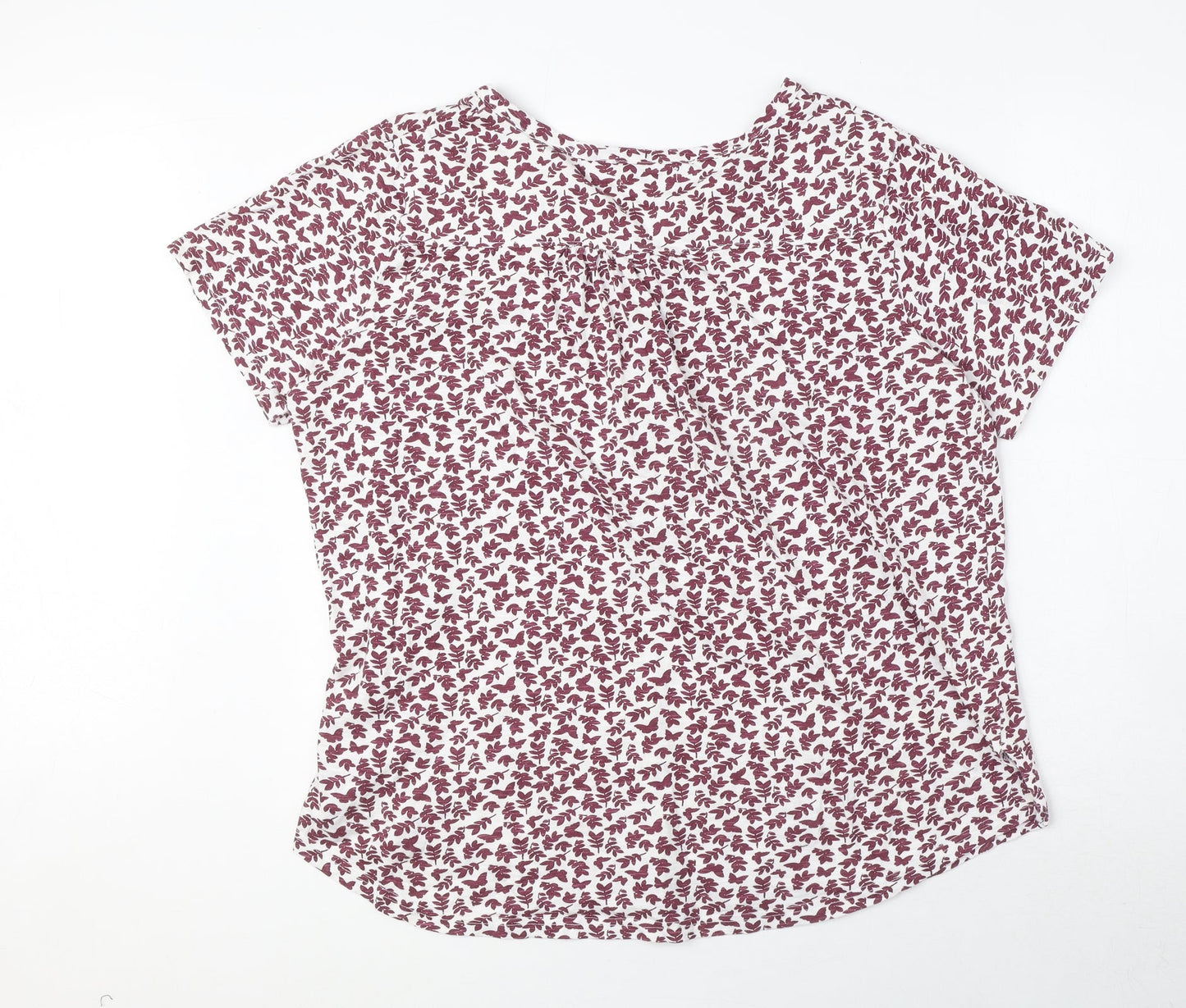 bonprix Womens Purple Geometric 100% Cotton Basic T-Shirt Size L Henley - Butterfly