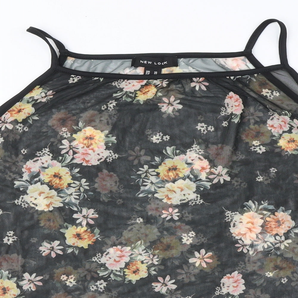 New Look Womens Black Floral Polyester Basic Blouse Size 10 Square Neck - Cold Shoulder