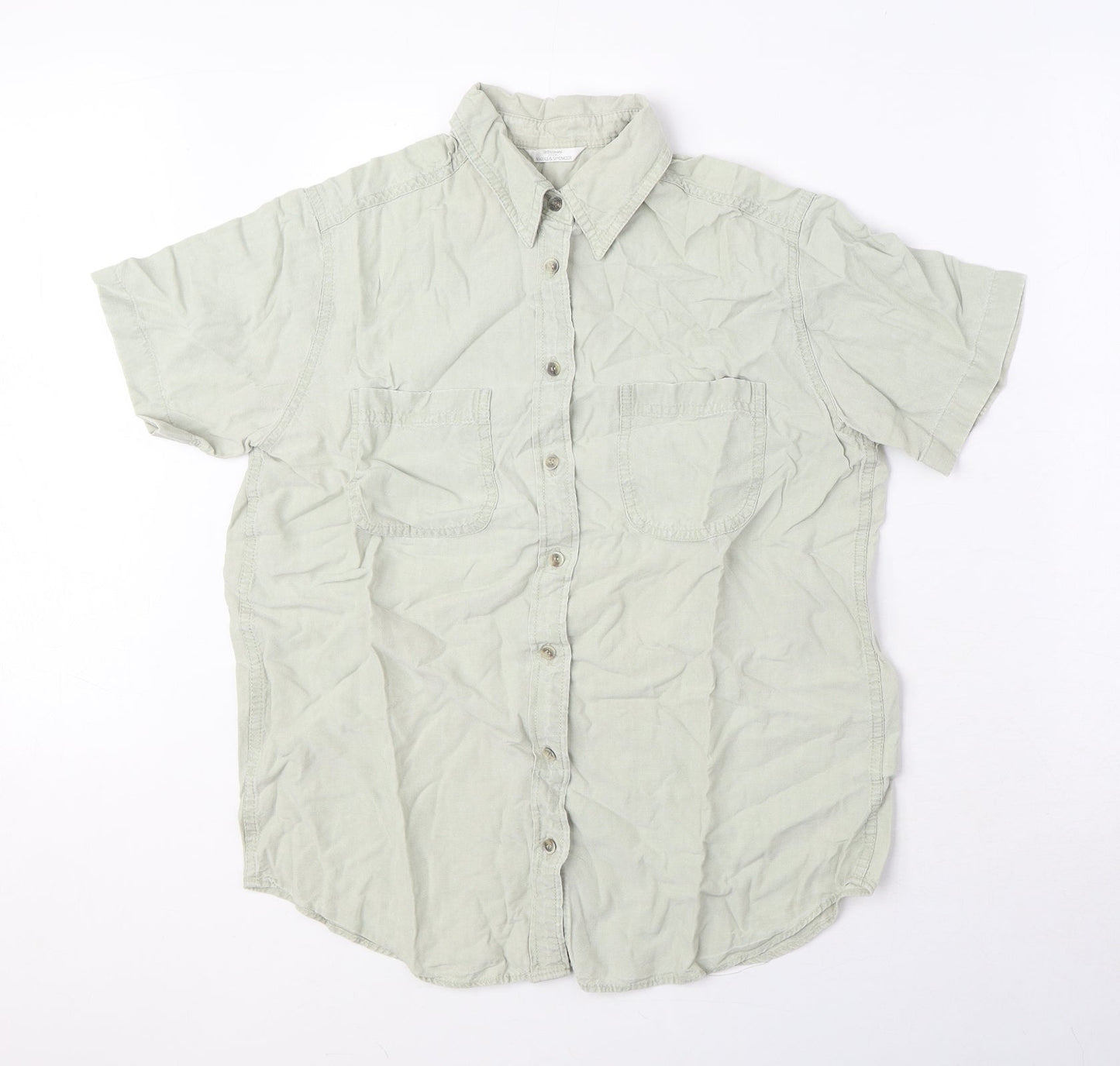 Marks and Spencer Womens Green Lyocell Basic Button-Up Size 12 Collared