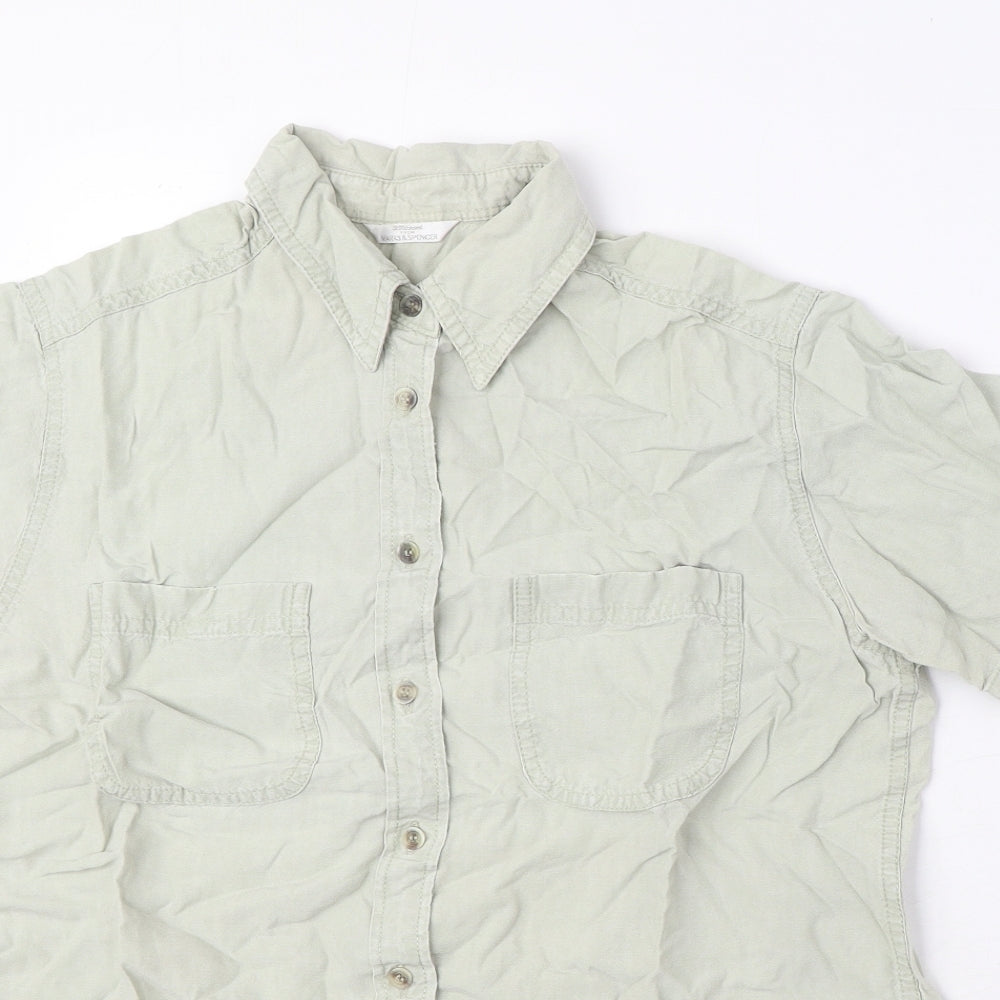 Marks and Spencer Womens Green Lyocell Basic Button-Up Size 12 Collared