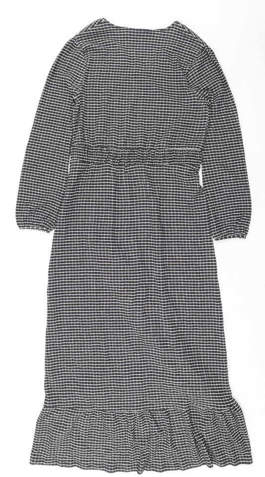 AKDL Womens Black Geometric Polyester Maxi Size M V-Neck Pullover