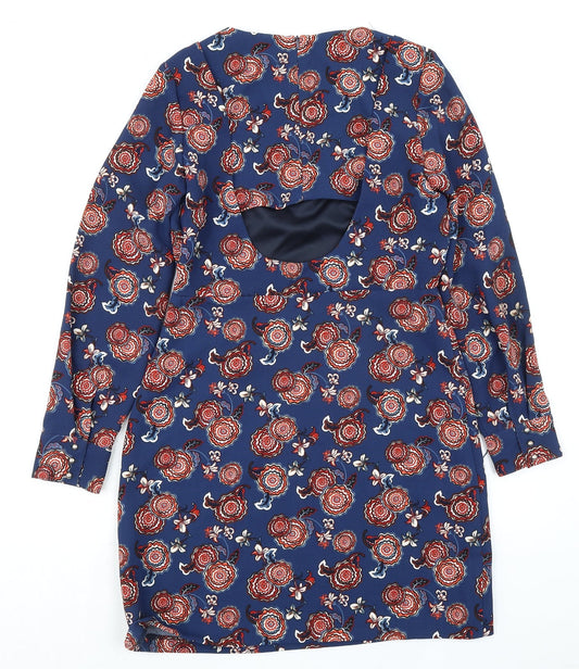 Zara Womens Multicoloured Floral Polyester A-Line Size L Round Neck Zip