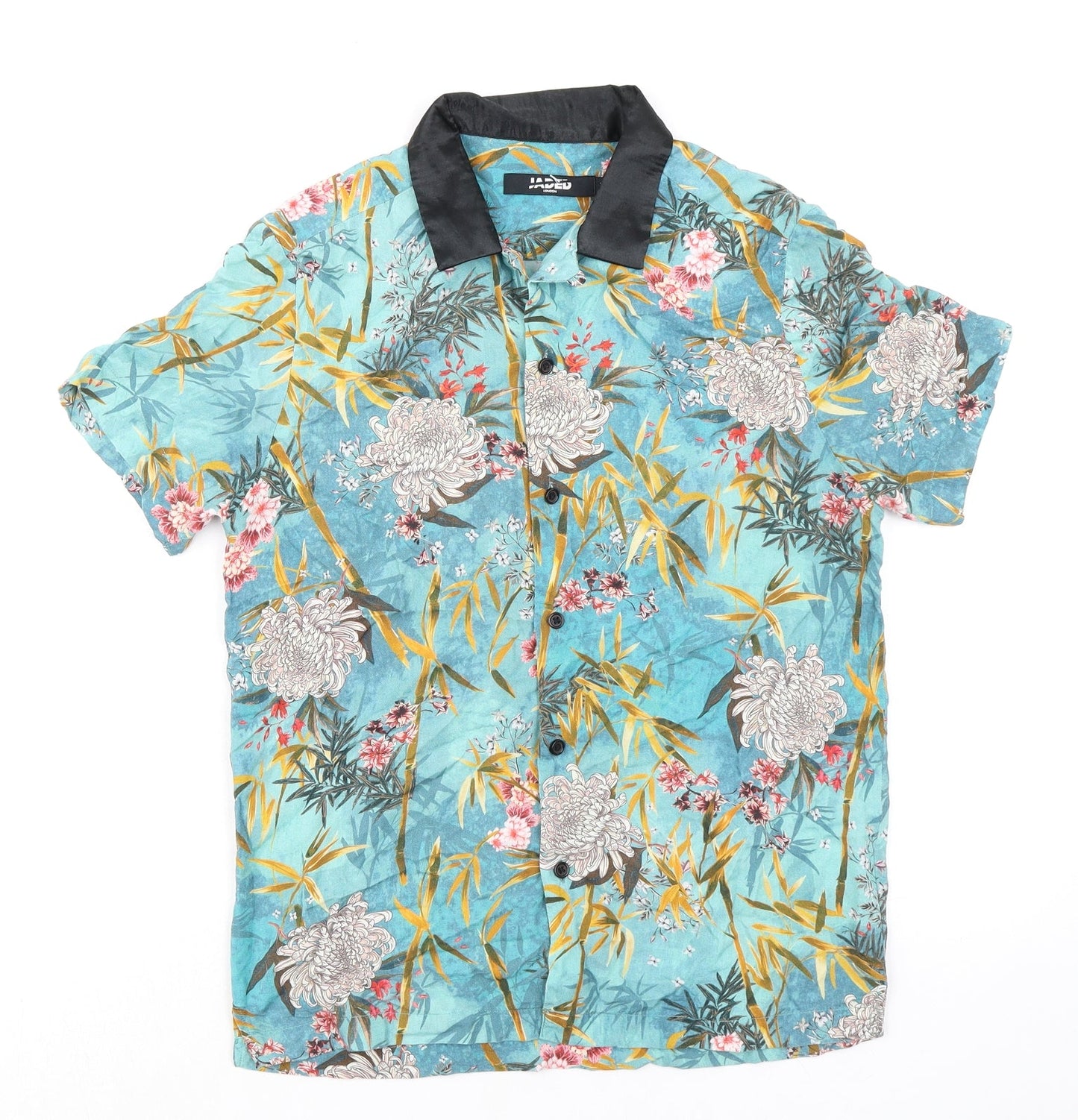 Jade Mens Multicoloured Geometric Viscose Button-Up Size XS Collared Button - Plant Print