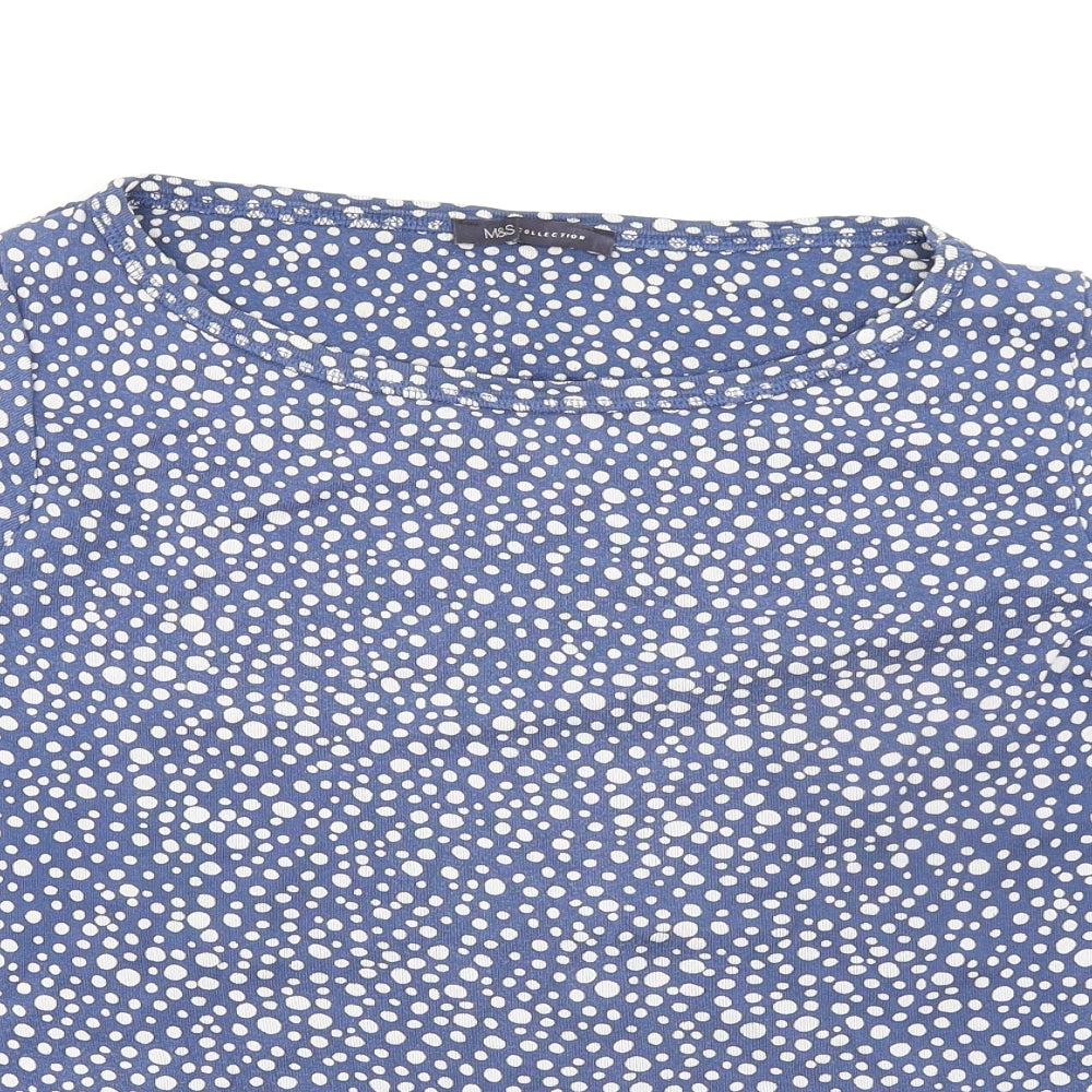 Marks and Spencer Womens Blue Geometric Polyester Basic T-Shirt Size XL Round Neck