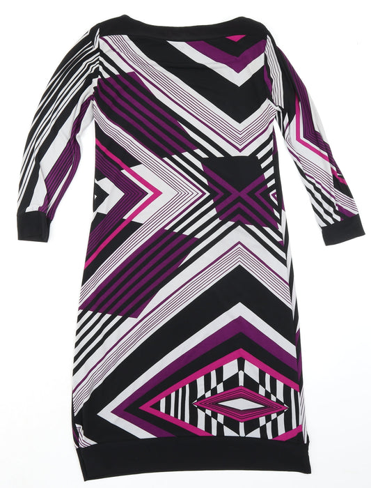 Marks and Spencer Womens Multicoloured Geometric Polyester Shift Size 8 Boat Neck Pullover