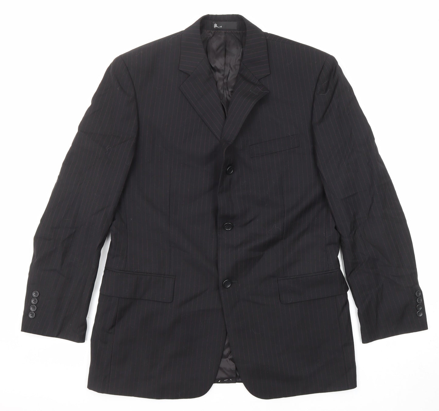 BHS Mens Black Striped Wool Jacket Suit Jacket Size 40 Regular