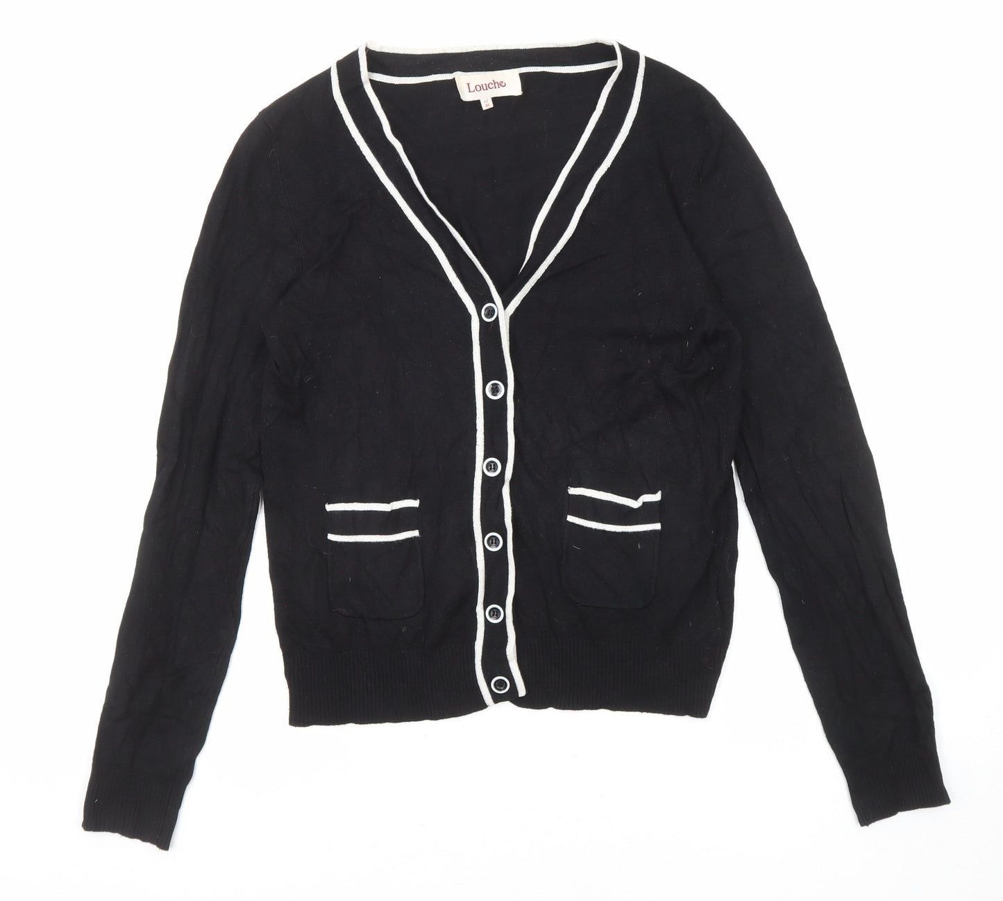Louche Womens Black V-Neck Viscose Cardigan Jumper Size 12