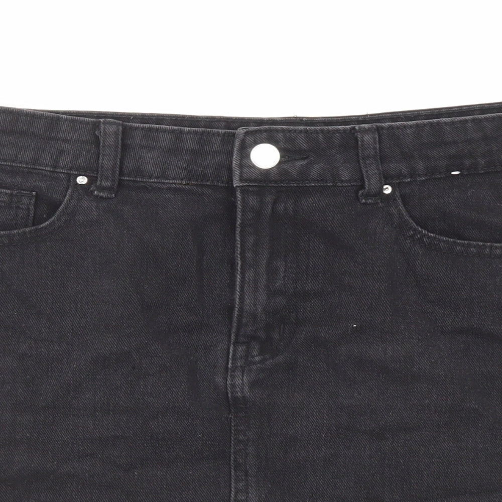Denim & Co. Womens Black Cotton A-Line Skirt Size 10 Zip
