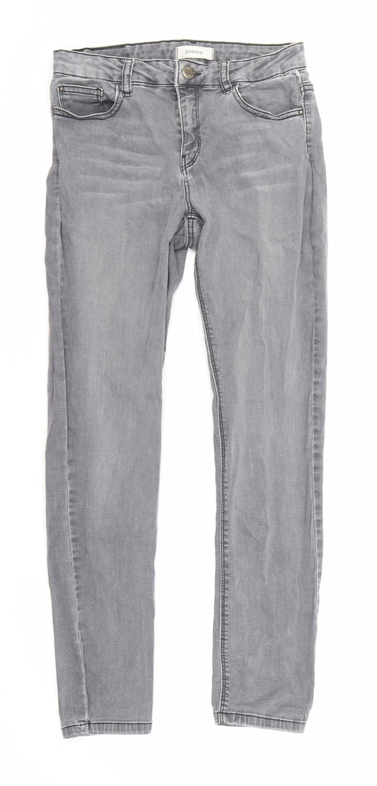 Pimkie Womens Grey Cotton Skinny Jeans Size 8 L26 in Regular Zip