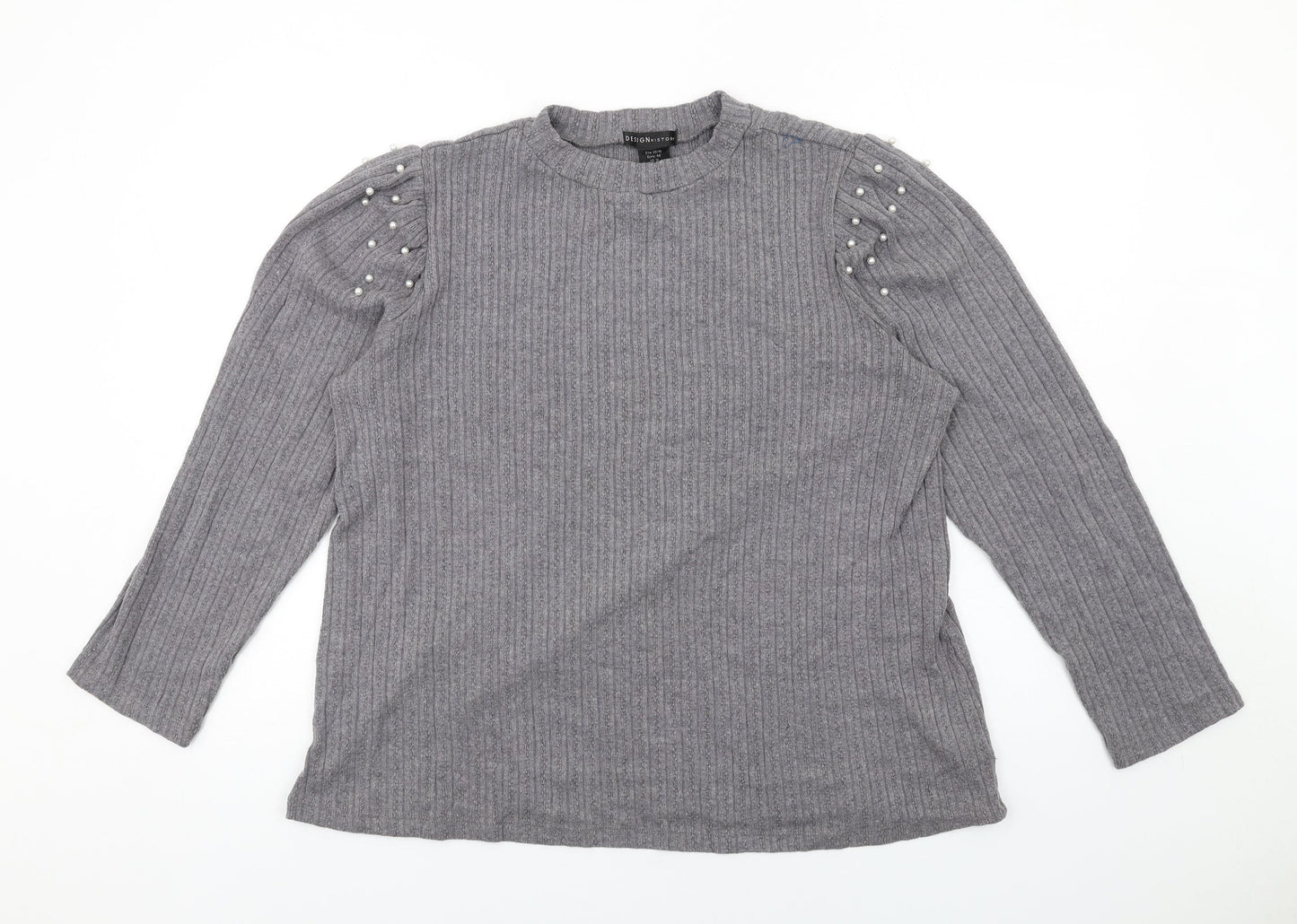 Design History Womens Grey Round Neck Polyester Pullover Jumper Size 20