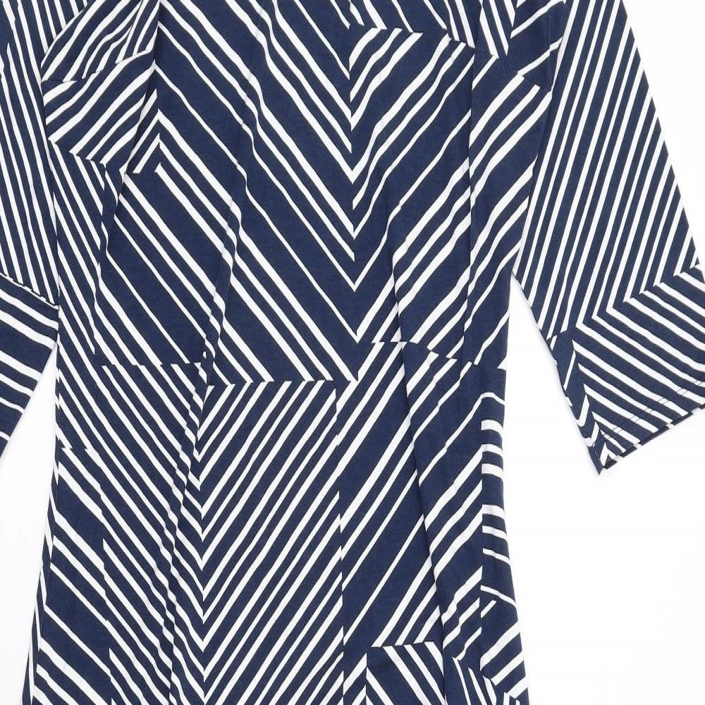 Damart Womens Blue Geometric Viscose Trapeze & Swing Size 10 Round Neck Pullover