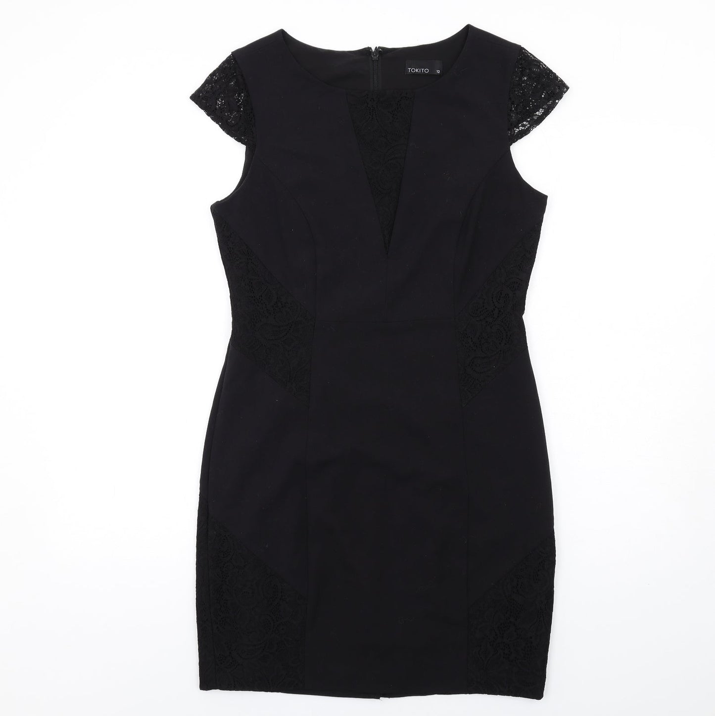 TOKITO Womens Black Polyester Shift Size 12 Round Neck Zip