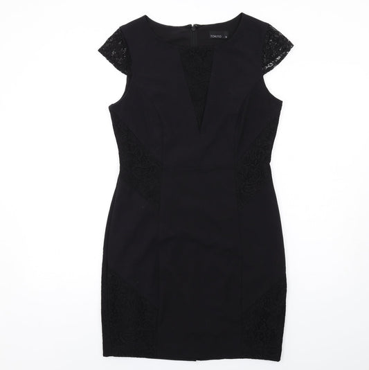 TOKITO Womens Black Polyester Shift Size 12 Round Neck Zip