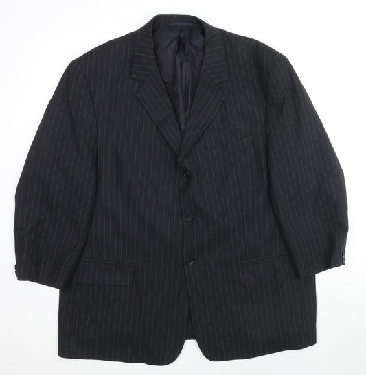 Smithy Mens Black Striped Wool Jacket Suit Jacket Size 48 Regular