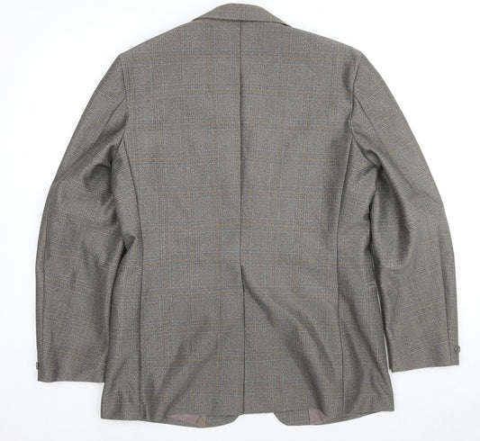 Terylene Mens Grey Check Polyester Jacket Suit Jacket Size 36 Regular