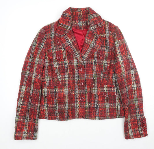 Just B Womens Red Geometric Jacket Size 16 Button