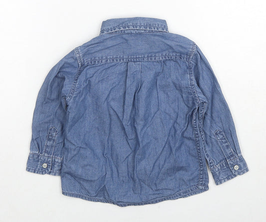Chicco Girls Blue Cotton Basic Button-Up Size 12-18 Months Collared Snap