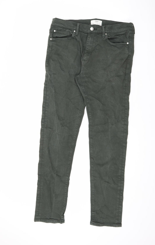 Marks and Spencer Mens Black Cotton Skinny Jeans Size 34 in L33 in Slim Zip