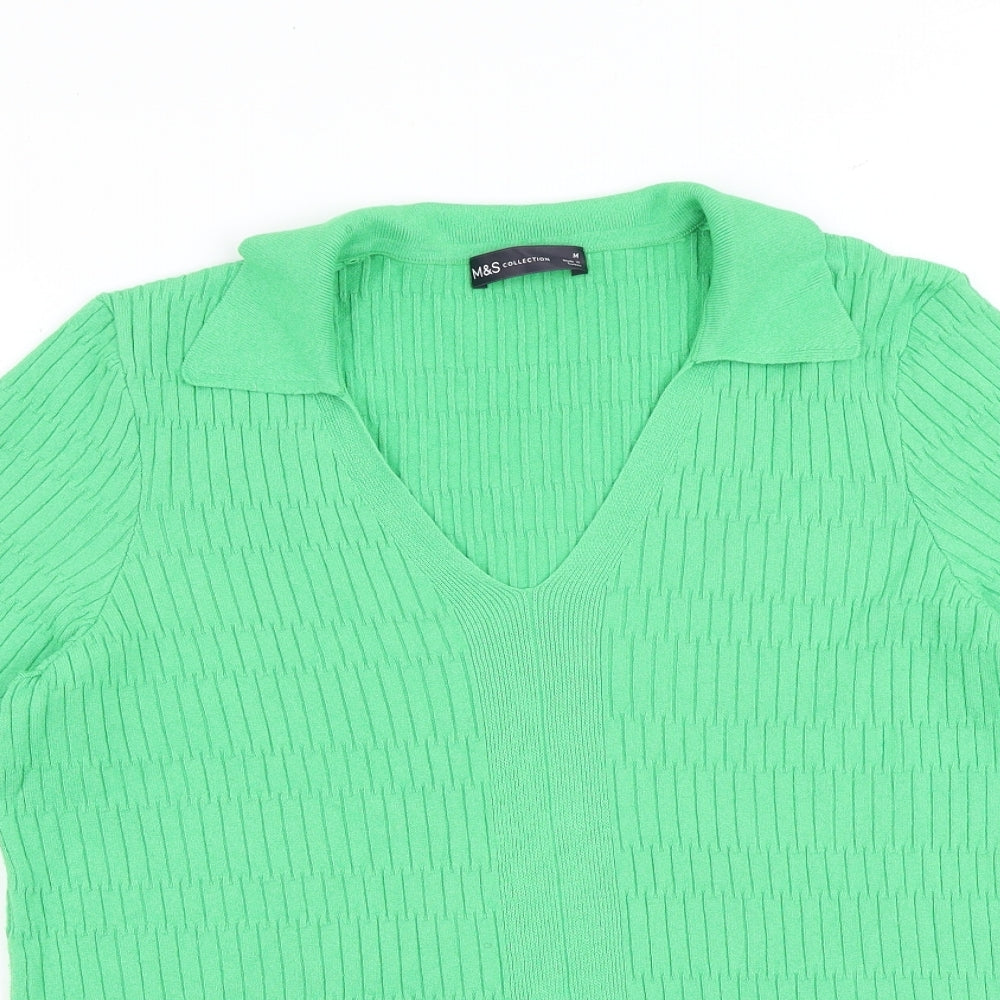 Marks and Spencer Womens Green Collared Viscose Pullover Jumper Size M