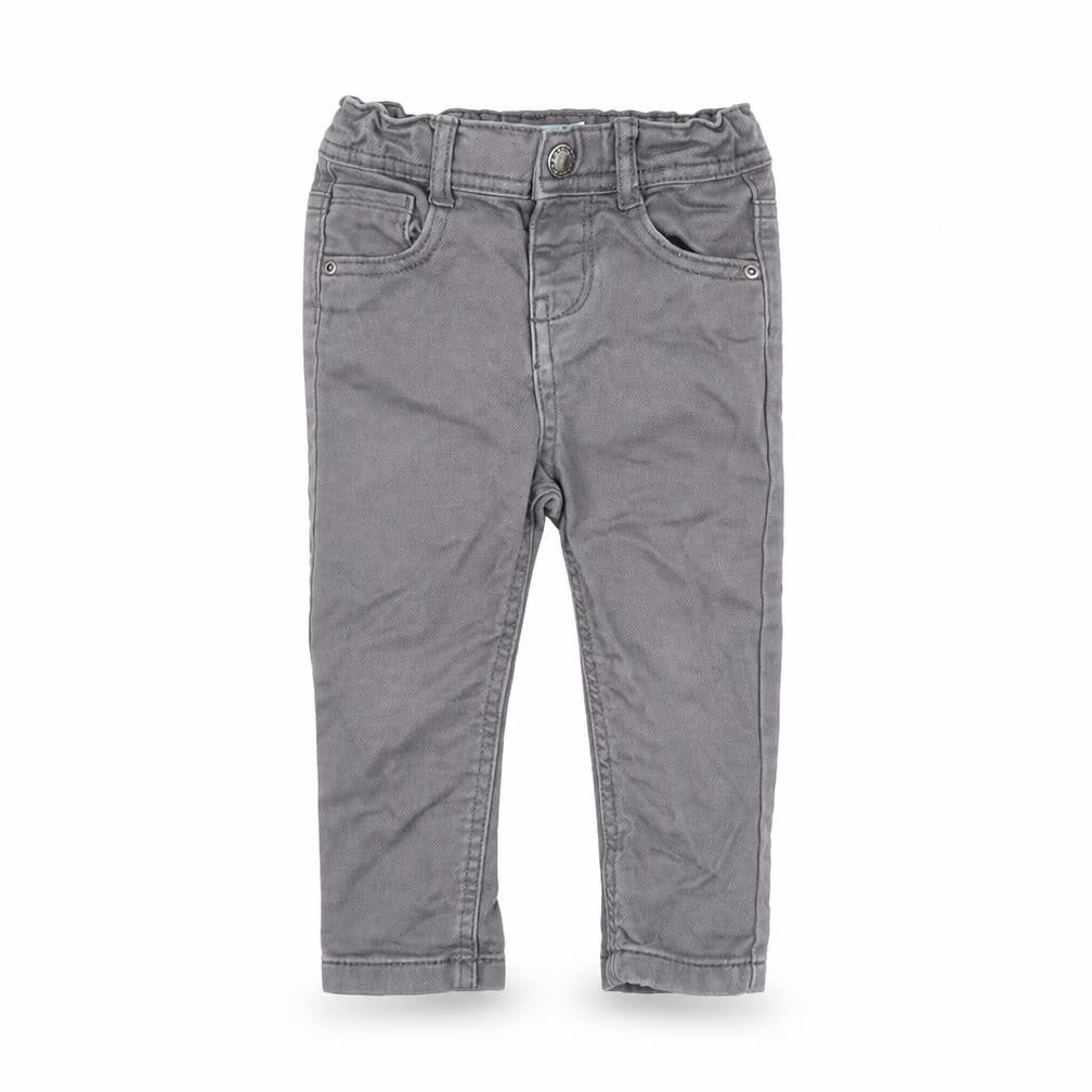 Front view of Denim & Co. Baby Grey Cotton Capri Jeans, size 12-18, Months Zip