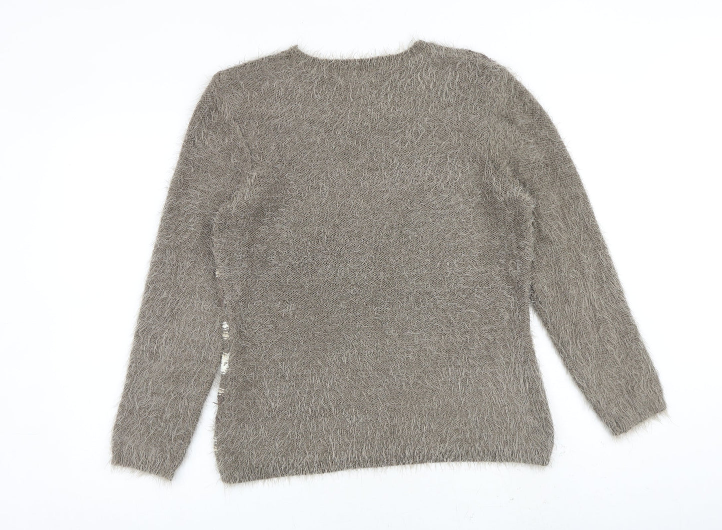 Alexara Womens Brown Round Neck Striped Acrylic Pullover Jumper Size M